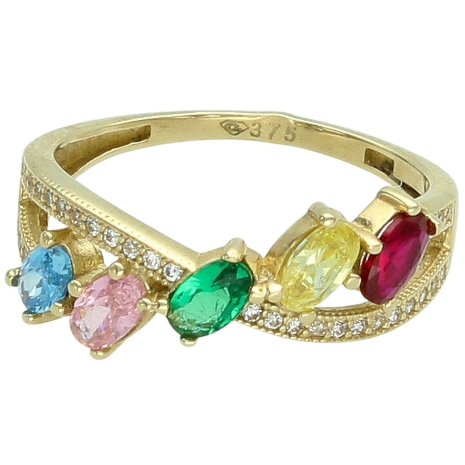 Złoty Pierścionek Damski 375 – Kolorowe Cyrkonie, Rozmiar 18.jpg